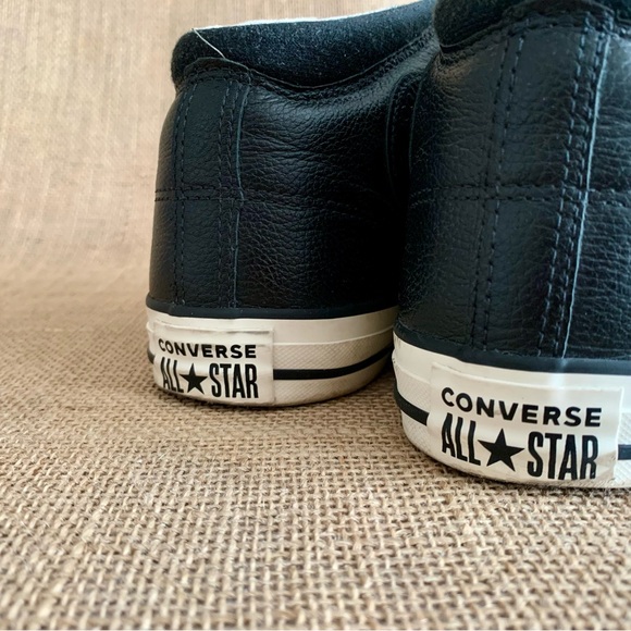 CONVERSE Black Leather Hi-tops Men’s Size 10.5 - Picture 12 of 15